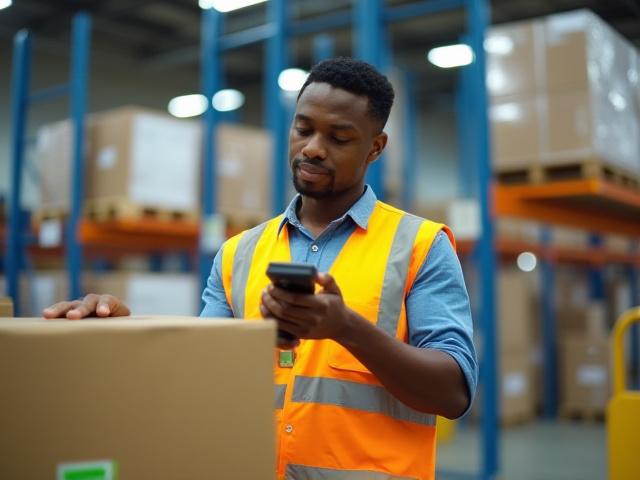 Warehouse staff accurately scanning color-coded shipments with mobile devices