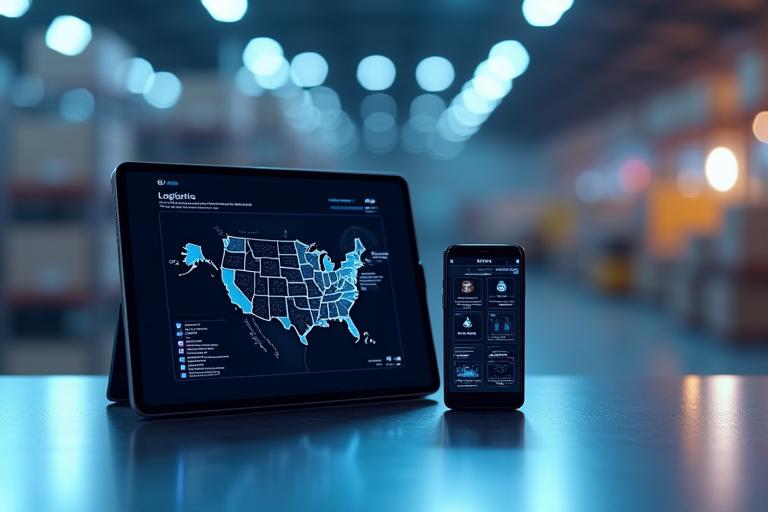 Modern logistics tracking dashboard on tablet and mobile phone screen