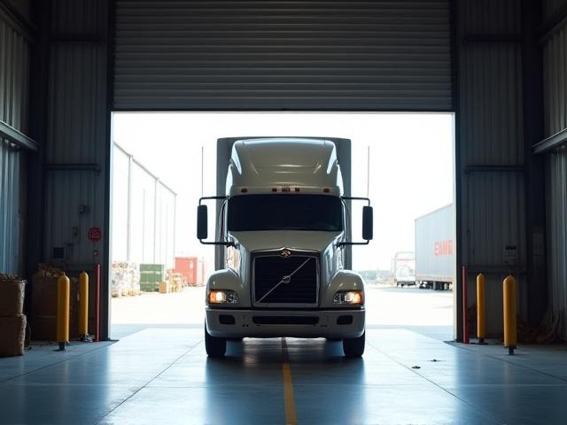 Active loading dock with freight trucks